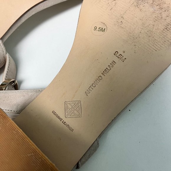 Antonio Melani SIZE 9.5 Mabbela Leather Ankle Strap Taupe Gray Tan Sandals Block - Picture 11 of 12